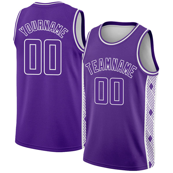 Custom Purple White Side Panel Abstract Lines Authentic City Edition Basketball Jersey
