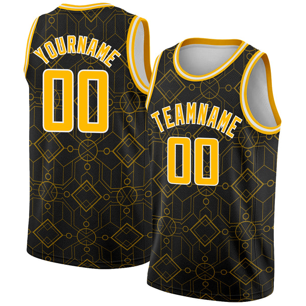 Custom Black Gold-White Geometric Shapes Authentic City Edition Basketball Jersey