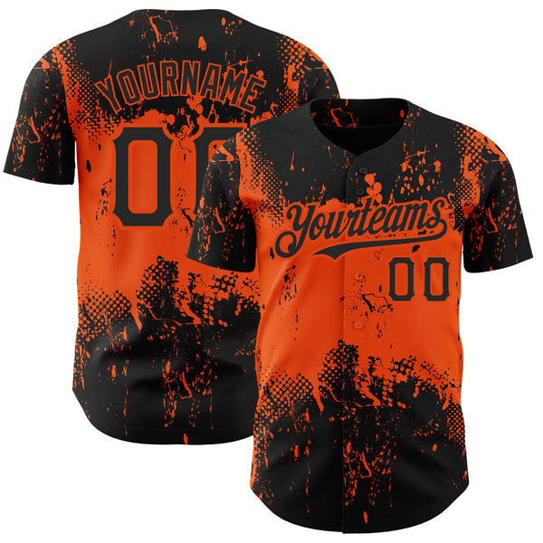 Custom Black Orange 3D Pattern Design Abstract Splatter Grunge Art Authentic Baseball Jersey