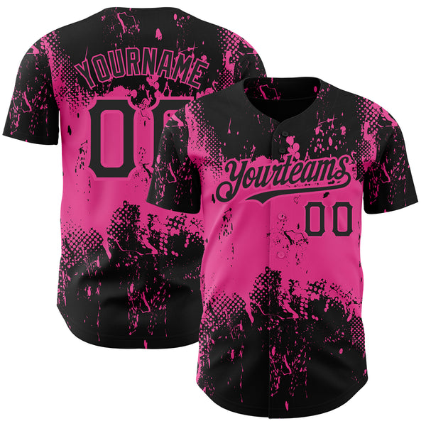 Custom Black Pink 3D Pattern Design Abstract Splatter Grunge Art Authentic Baseball Jersey