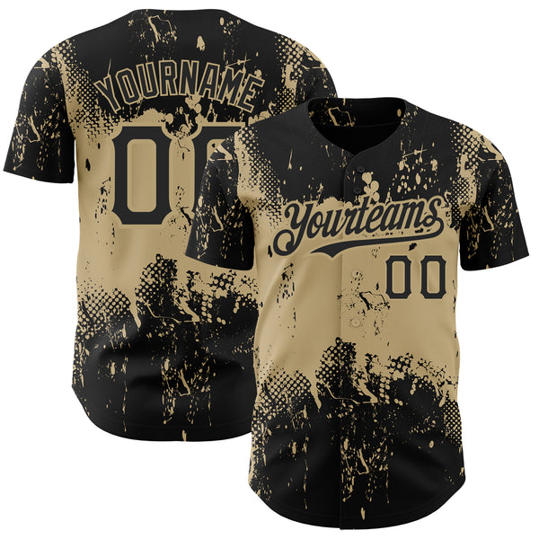 Custom Black Vegas Gold 3D Pattern Design Abstract Splatter Grunge Art Authentic Baseball Jersey