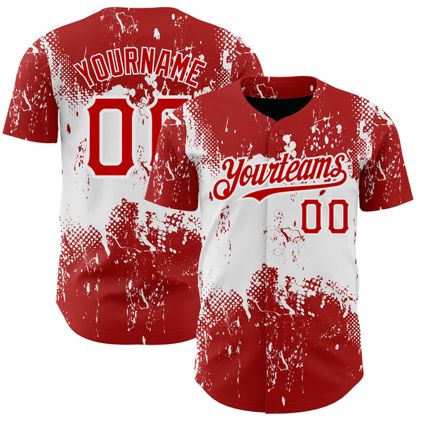 Custom Red White 3D Pattern Design Abstract Splatter Grunge Art Authentic Baseball Jersey