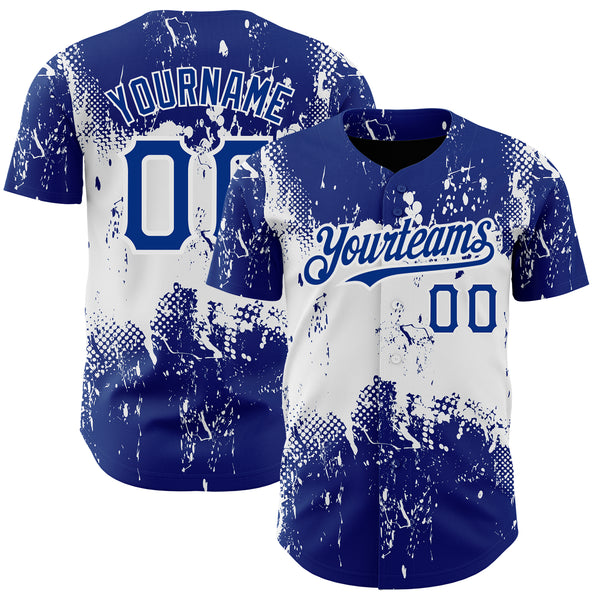 Custom Royal White 3D Pattern Design Abstract Splatter Grunge Art Authentic Baseball Jersey