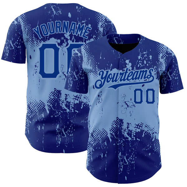 Custom Royal Light Blue 3D Pattern Design Abstract Splatter Grunge Art Authentic Baseball Jersey