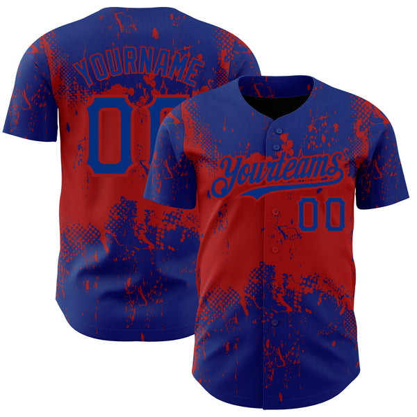 Custom Royal Red 3D Pattern Design Abstract Splatter Grunge Art Authentic Baseball Jersey