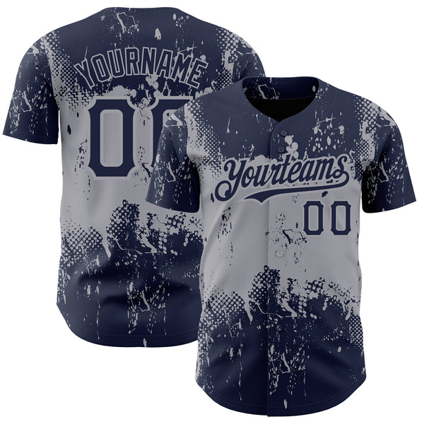 Custom Navy Gray 3D Pattern Design Abstract Splatter Grunge Art Authentic Baseball Jersey