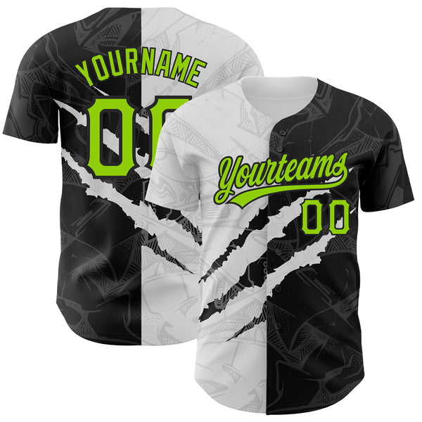 Custom Graffiti Pattern Neon Green-Black 3D Scratch Authentic Baseball Jersey