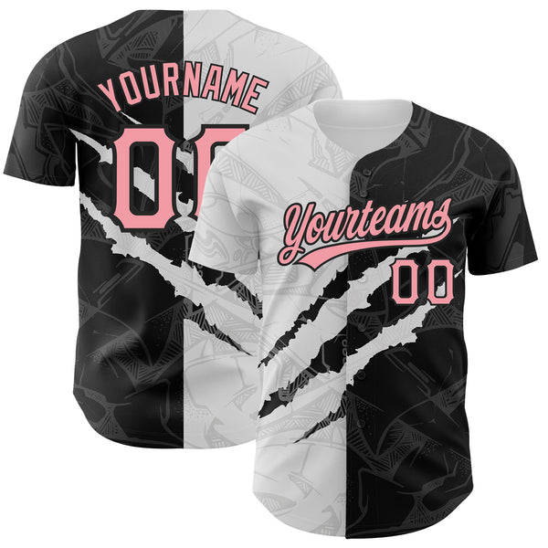 Custom Graffiti Pattern Medium Pink-Black 3D Scratch Authentic Baseball Jersey
