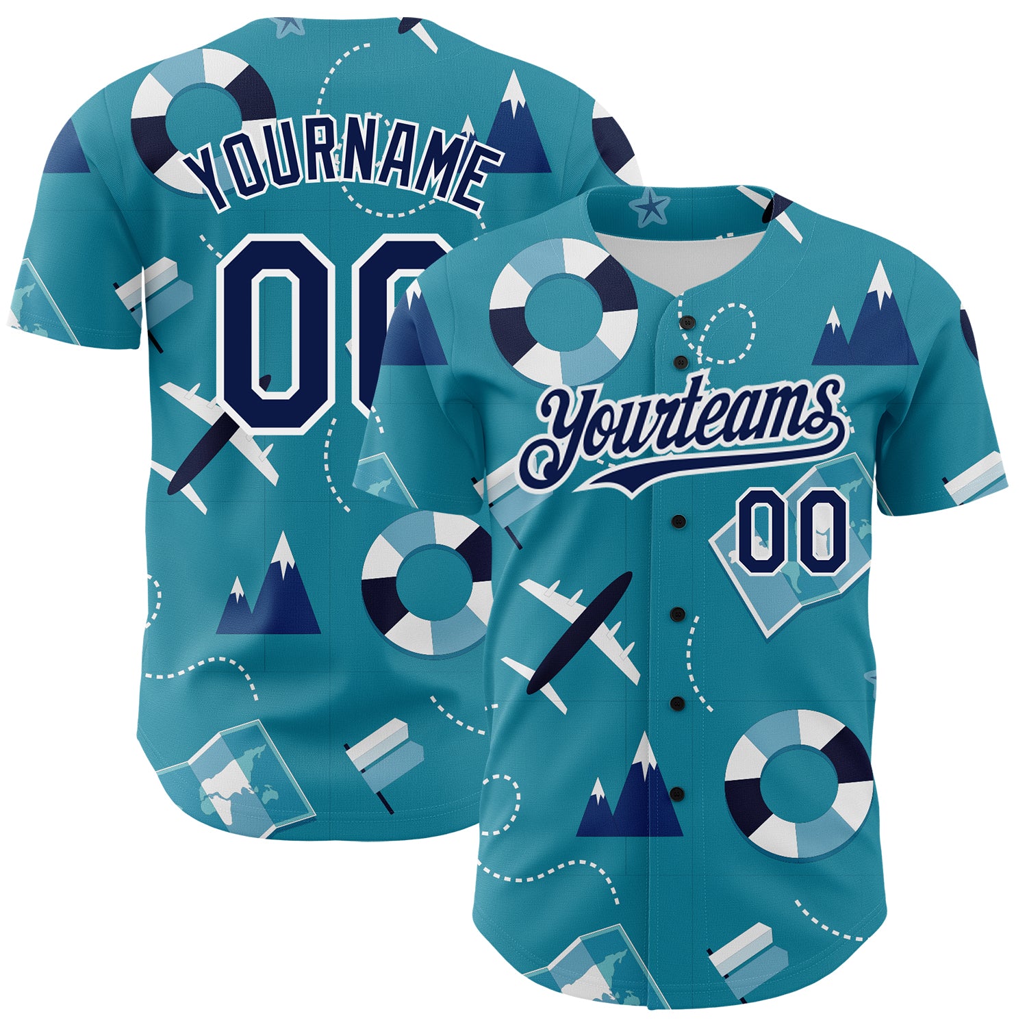 2024 Custom Lakes Blue Navy-White 3D Pattern Design Holiday Travel ...