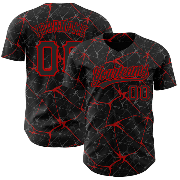 Custom Black Red 3D Pattern Design Abstract Network Authentic Baseball Jersey