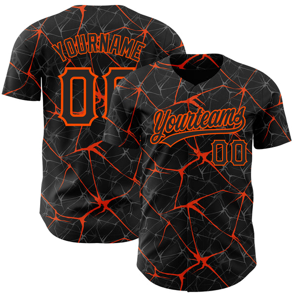 Custom Black Orange 3D Pattern Design Abstract Network Authentic Baseball Jersey