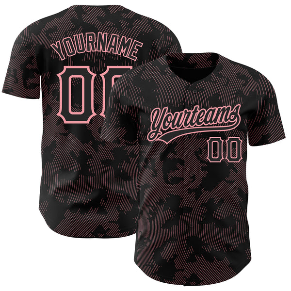 Custom Black Medium Pink 3D Pattern Design Curve Lines Authentic Baseball Jersey