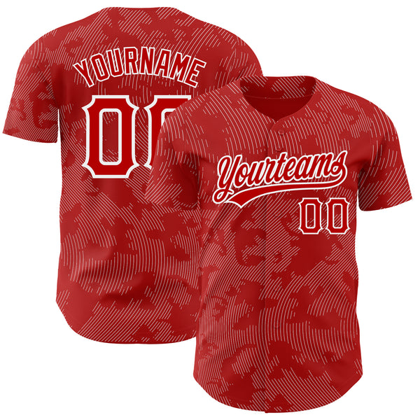 Custom Red White 3D Pattern Design Curve Lines Authentic Baseball Jersey