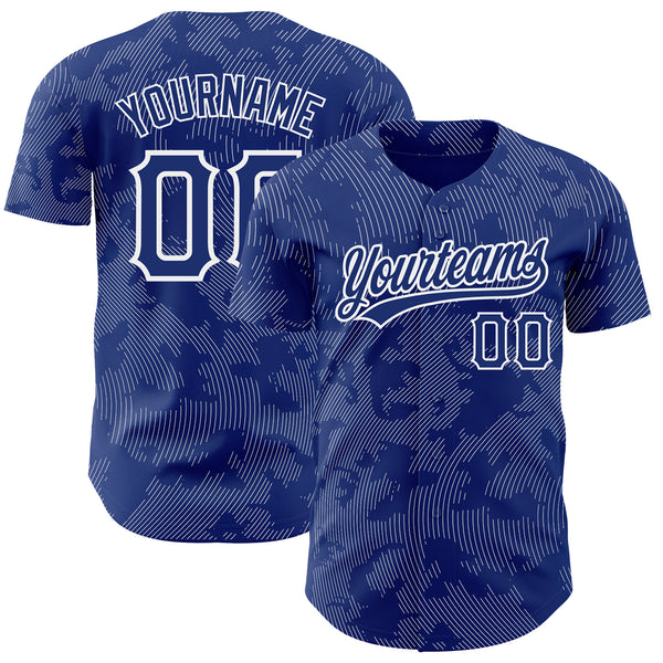 Custom Royal White 3D Pattern Design Curve Lines Authentic Baseball Jersey