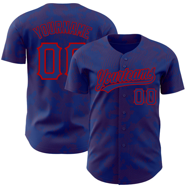 Custom Royal Red 3D Pattern Design Curve Lines Authentic Baseball Jersey