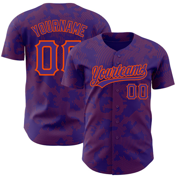 Custom Purple Orange 3D Pattern Design Curve Lines Authentic Baseball Jersey