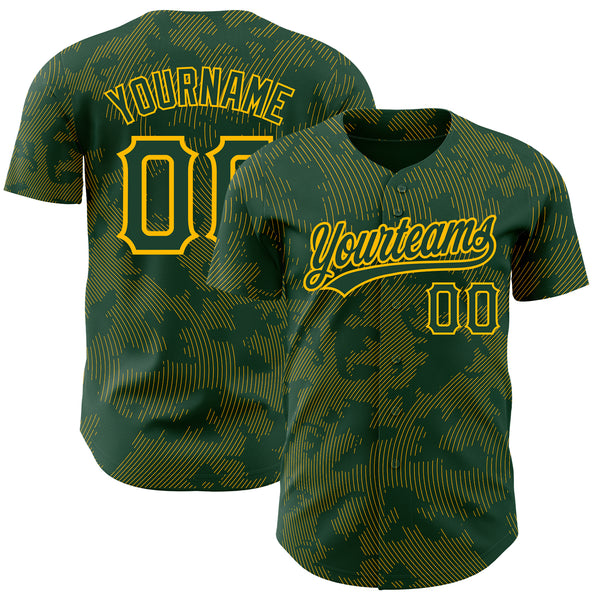 Custom Green Gold 3D Pattern Design Curve Lines Authentic Baseball Jersey