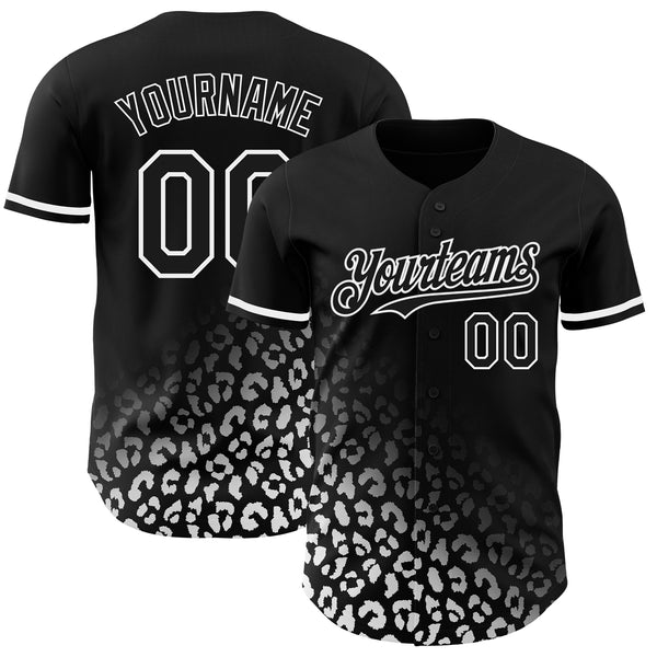 Custom Black White 3D Pattern Design Leopard Print Fade Fashion Authentic Baseball Jersey