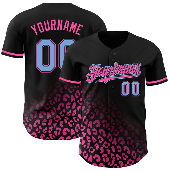 Custom Black Light Blue-Pink 3D Pattern Design Leopard Print Fade Fashion Authentic Baseball Jersey