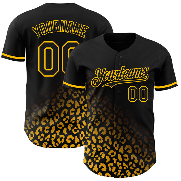 Custom Black Gold 3D Pattern Design Leopard Print Fade Fashion Authentic Baseball Jersey