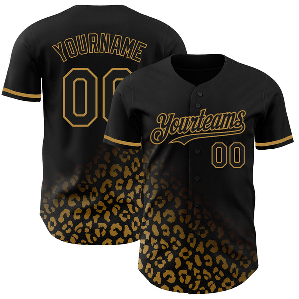 Custom Black Old Gold 3D Pattern Design Leopard Print Fade Fashion Authentic Baseball Jersey