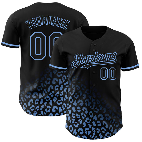 Custom Black Light Blue 3D Pattern Design Leopard Print Fade Fashion Authentic Baseball Jersey