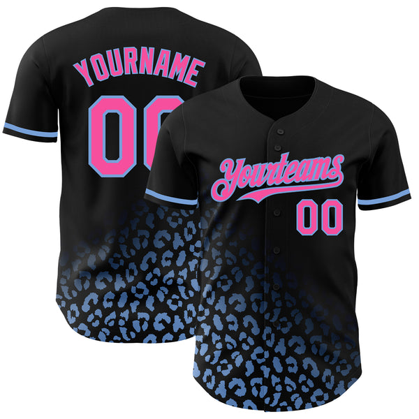 Custom Black Pink-Light Blue 3D Pattern Design Leopard Print Fade Fashion Authentic Baseball Jersey