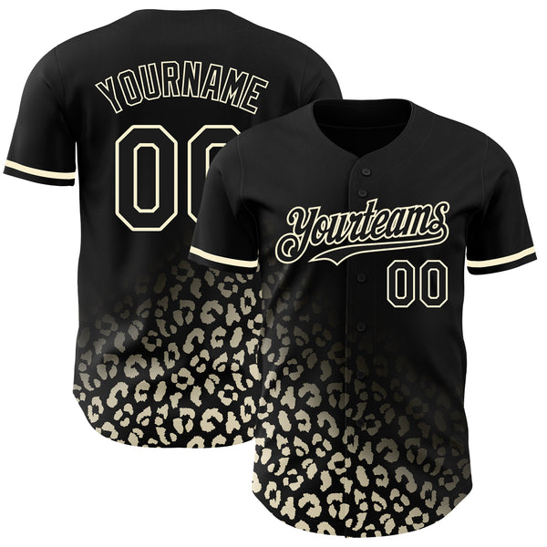 Custom Black Cream 3D Pattern Design Leopard Print Fade Fashion Authentic Baseball Jersey