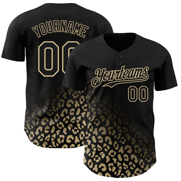 Custom Black Vegas Gold 3D Pattern Design Leopard Print Fade Fashion Authentic Baseball Jersey