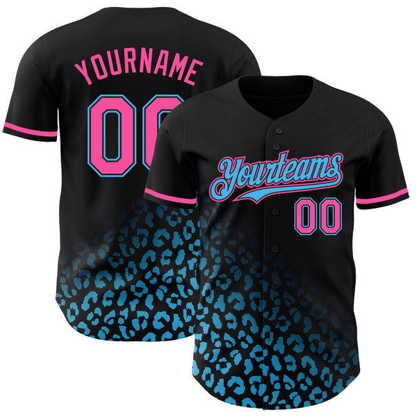 Custom Black Pink-Sky Blue 3D Pattern Design Leopard Print Fade Fashion Authentic Baseball Jersey