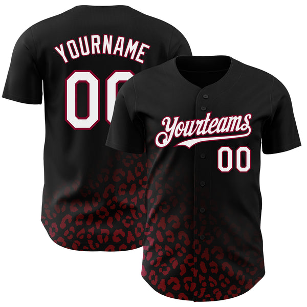 Custom Black White-Maroon 3D Pattern Design Leopard Print Fade Fashion Authentic Baseball Jersey