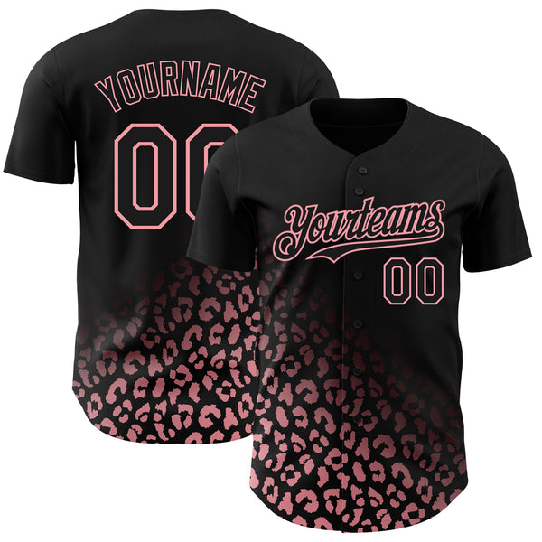 Custom Black Medium Pink 3D Pattern Design Leopard Print Fade Fashion Authentic Baseball Jersey
