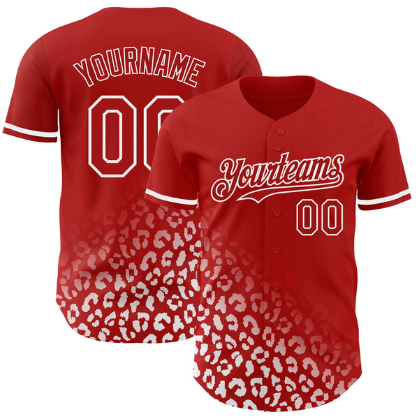 Custom Red White 3D Pattern Design Leopard Print Fade Fashion Authentic Baseball Jersey
