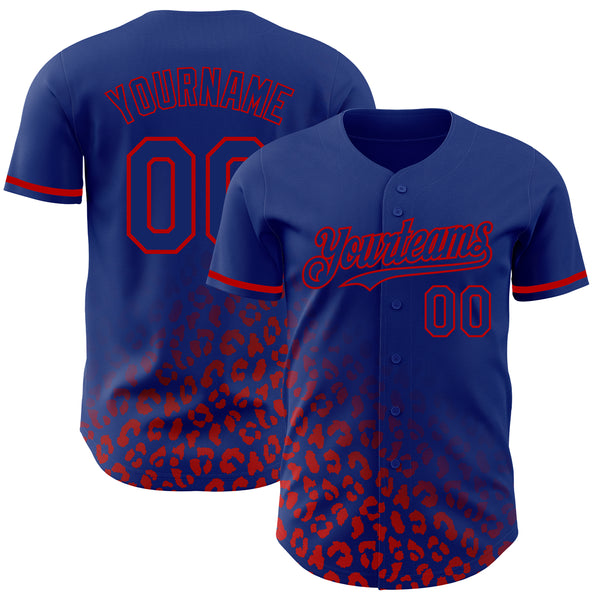 Custom Royal Red 3D Pattern Design Leopard Print Fade Fashion Authentic Baseball Jersey