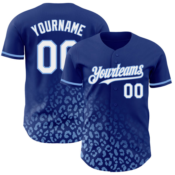 Custom Royal White-Light Blue 3D Pattern Design Leopard Print Fade Fashion Authentic Baseball Jersey