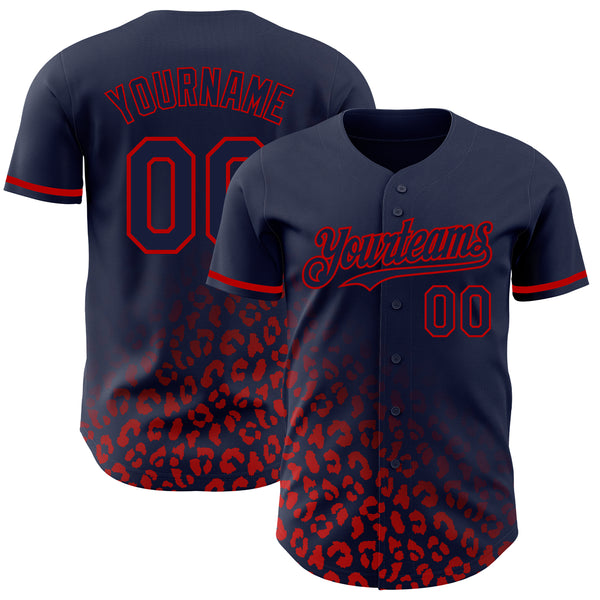 Custom Navy Red 3D Pattern Design Leopard Print Fade Fashion Authentic Baseball Jersey