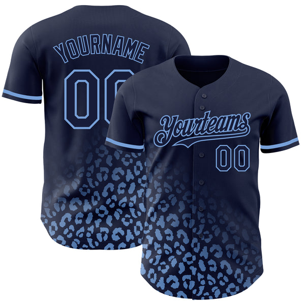 Custom Navy Light Blue 3D Pattern Design Leopard Print Fade Fashion Authentic Baseball Jersey