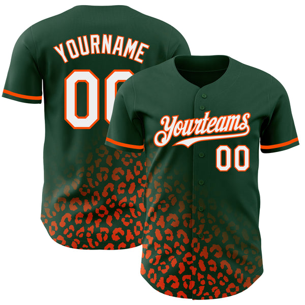 Custom Green White-Orange 3D Pattern Design Leopard Print Fade Fashion Authentic Baseball Jersey