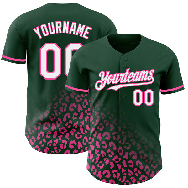 Custom Green White-Pink 3D Pattern Design Leopard Print Fade Fashion Authentic Baseball Jersey