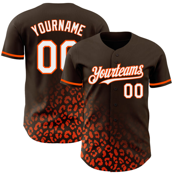 Custom Brown White-Orange 3D Pattern Design Leopard Print Fade Fashion Authentic Baseball Jersey