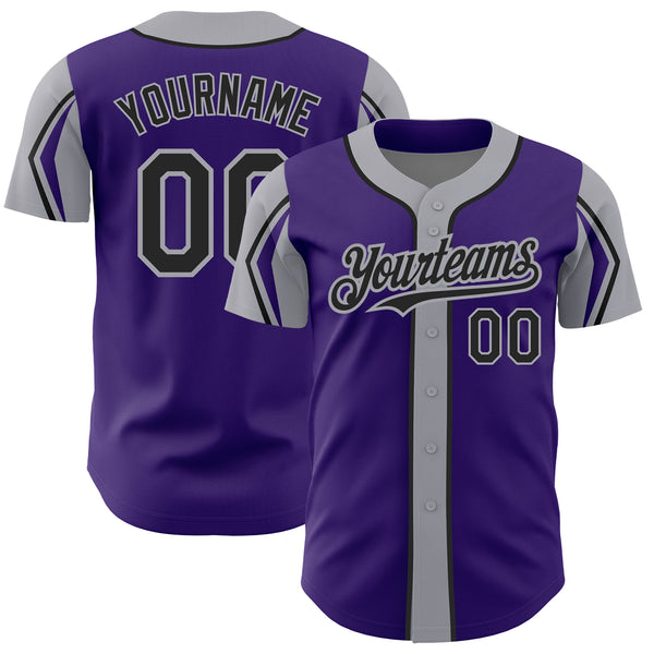 Custom Purple Black-Gray 3 Colors Arm Shapes Authentic Baseball Jersey