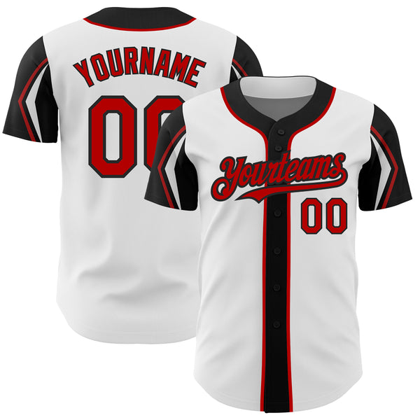 Custom White Red-Black 3 Colors Arm Shapes Authentic Baseball Jersey