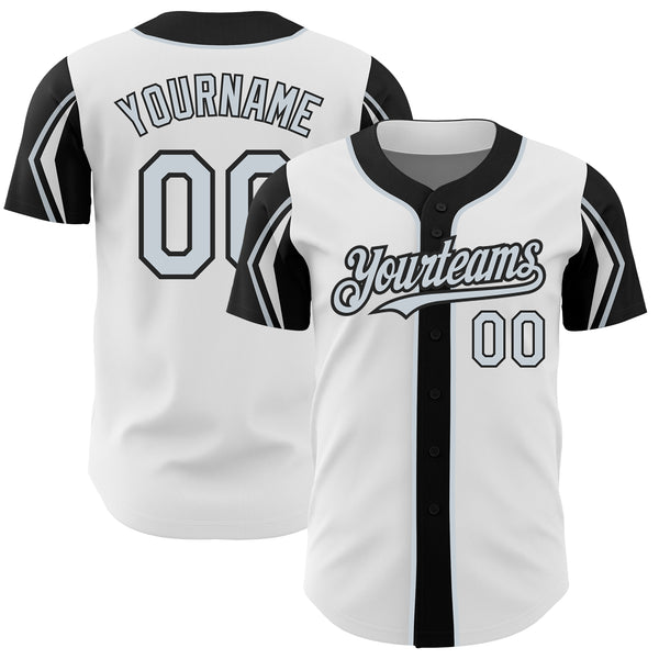 Custom White Silver-Black 3 Colors Arm Shapes Authentic Baseball Jersey