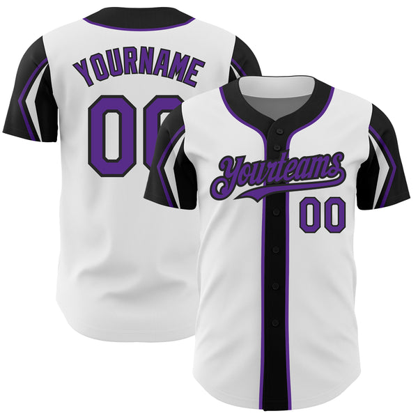 Custom White Purple-Black 3 Colors Arm Shapes Authentic Baseball Jersey