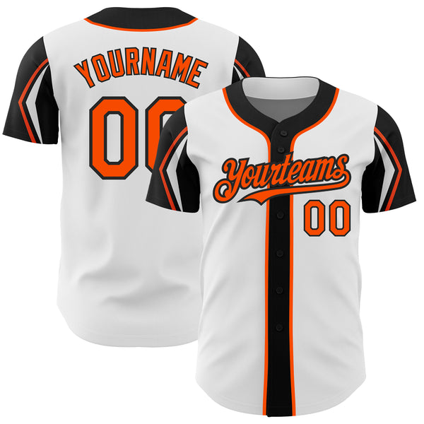 Custom White Orange-Black 3 Colors Arm Shapes Authentic Baseball Jersey