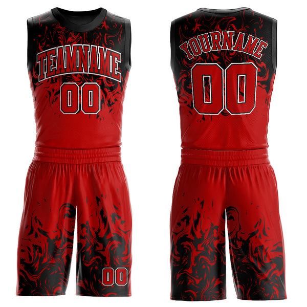 Custom Red Black-White Round Neck Sublimation Basketball Suit Jersey