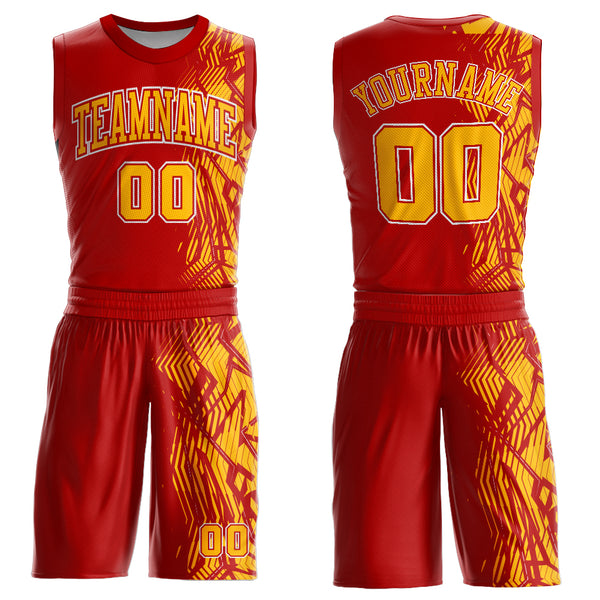 Custom Red Gold-White Round Neck Sublimation Basketball Suit Jersey