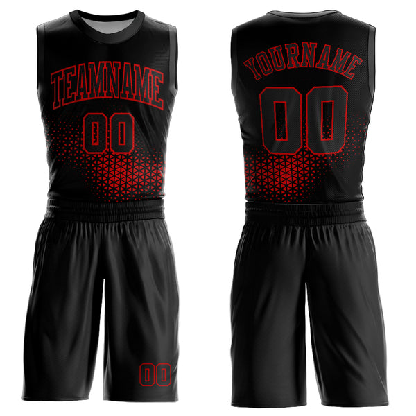 Custom Black Red Round Neck Sublimation Basketball Suit Jersey