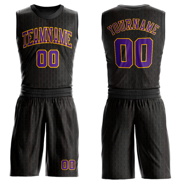 Custom Black Purple-Gold Round Neck Sublimation Basketball Suit Jersey