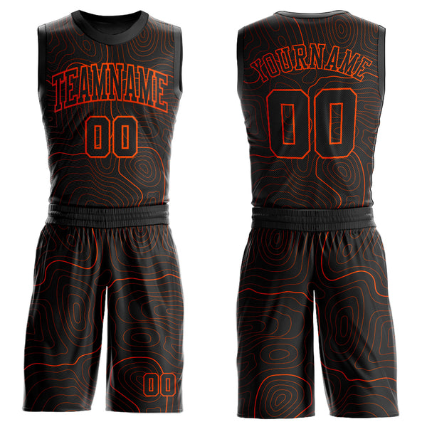Custom Black Orange Round Neck Sublimation Basketball Suit Jersey